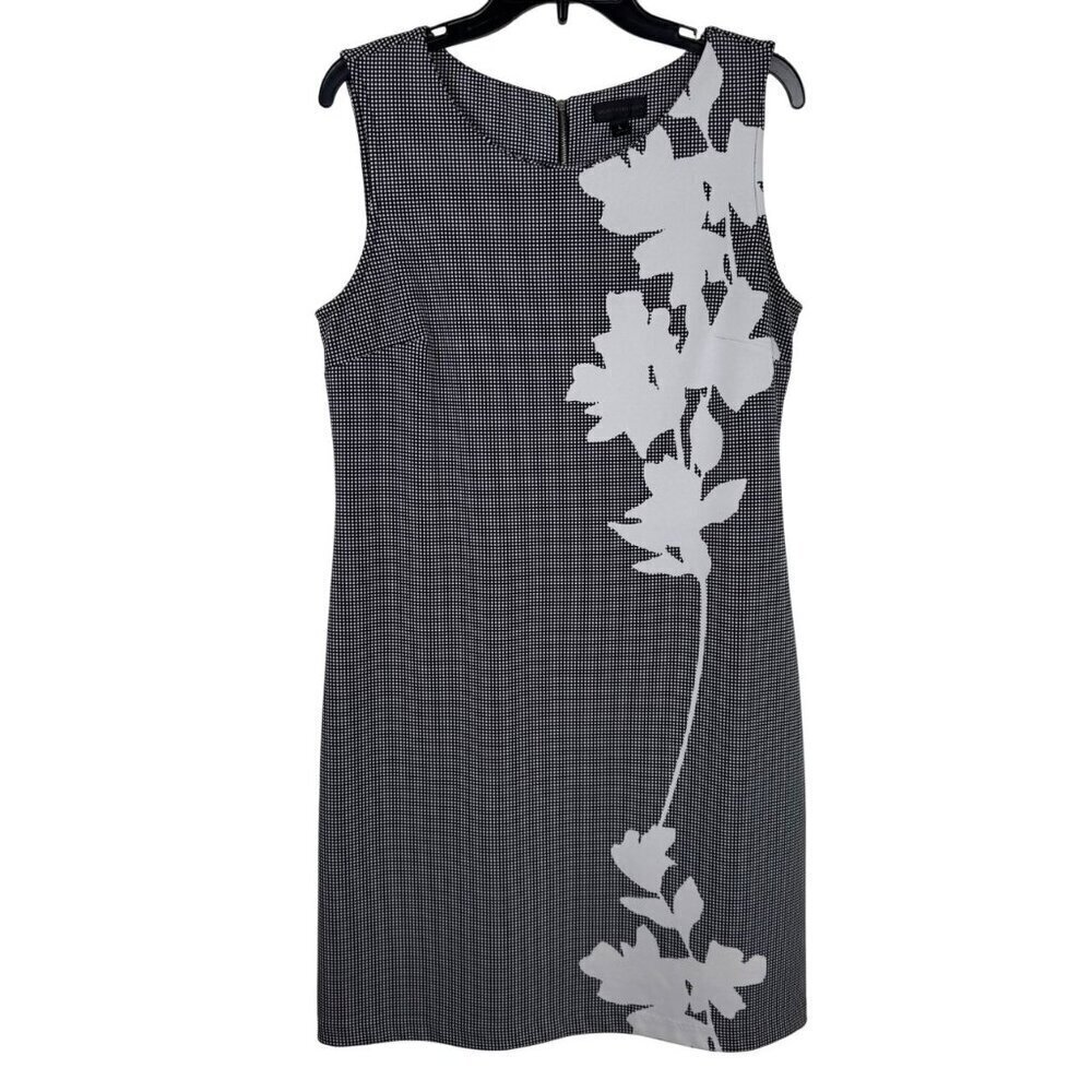 Worthington Career Sheath Dress Size Lrg Black White Floral Stretch Midi EUC